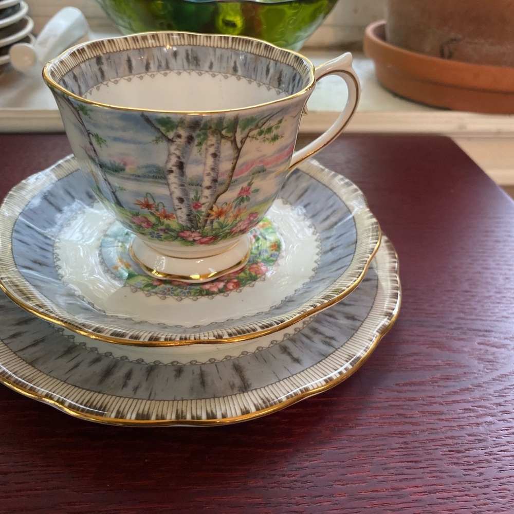 Silver Birch Cup, Saucer & Dessert Plate